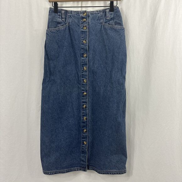 GV Gloria Vanderbilt Vintage Denim Button Front Maxi Skirt Y2K Modest Boho Size8 - Picture 1 of 11